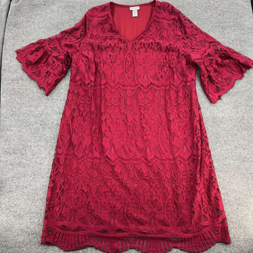Catherines Lace Dress Womens 4X Burgundy Bell Sleeve V Neck Romantic Boho